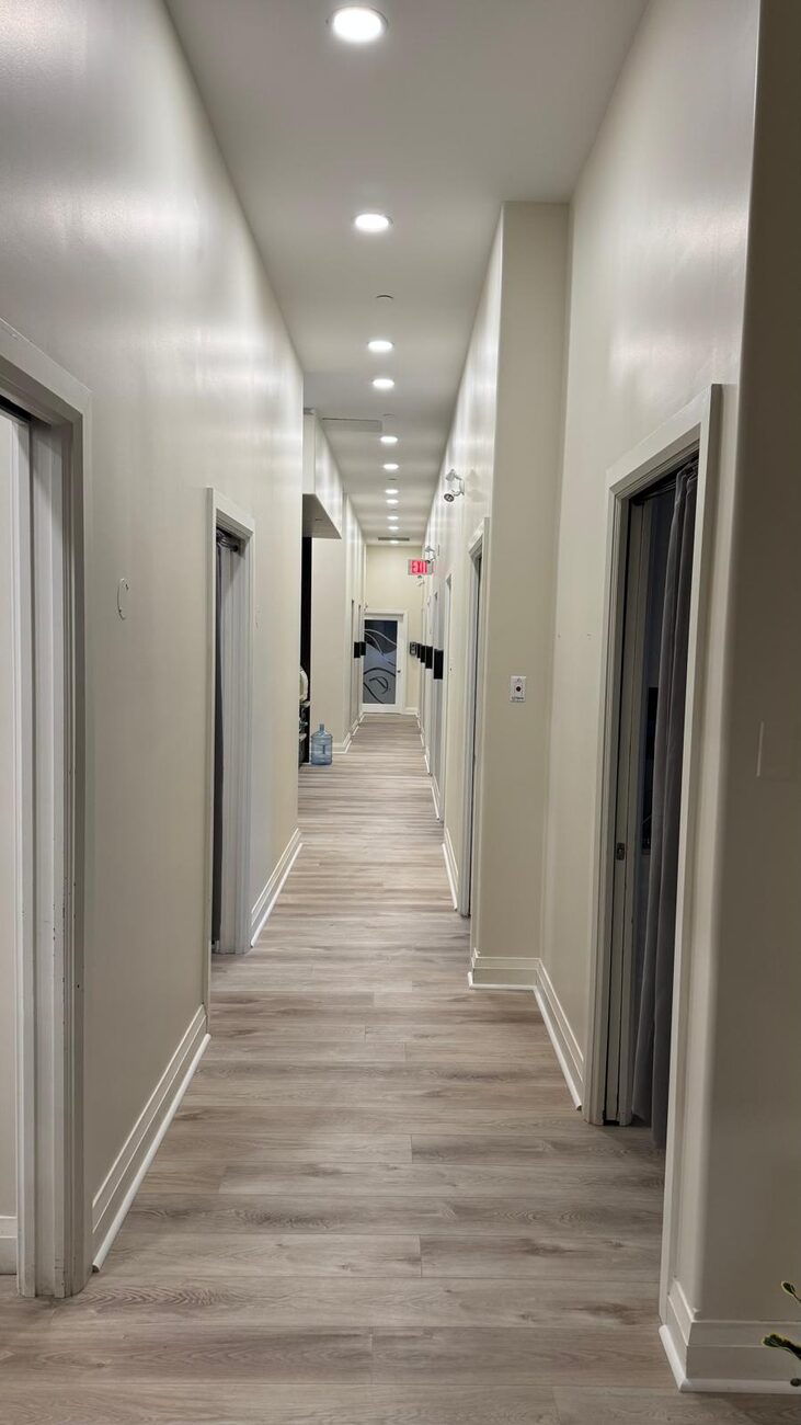 New flooring carried through the hallways for a seamless look.