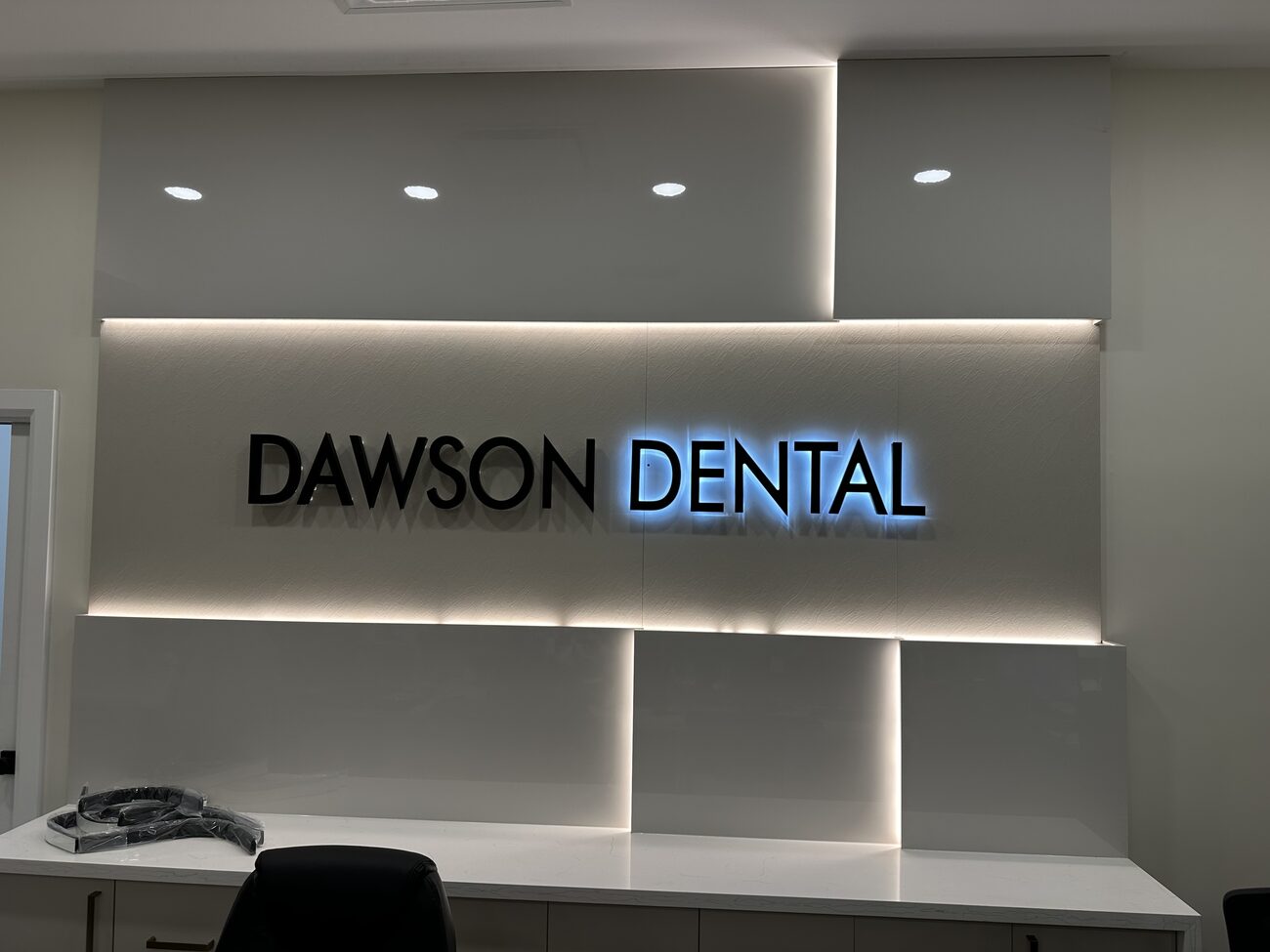 The new backlit Dawson Dental sign taking shape.