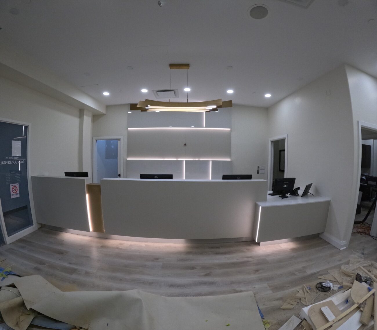 LED cove lighting installed above the new reception desk.