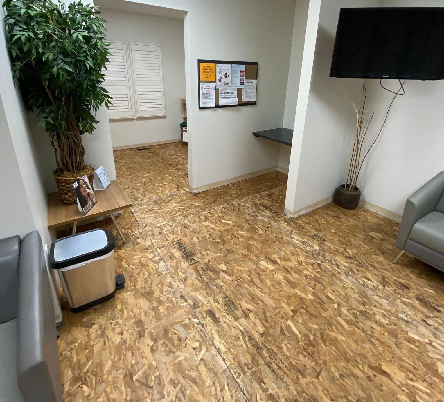 An area on the newly built subfloor before the new flooring goes down.