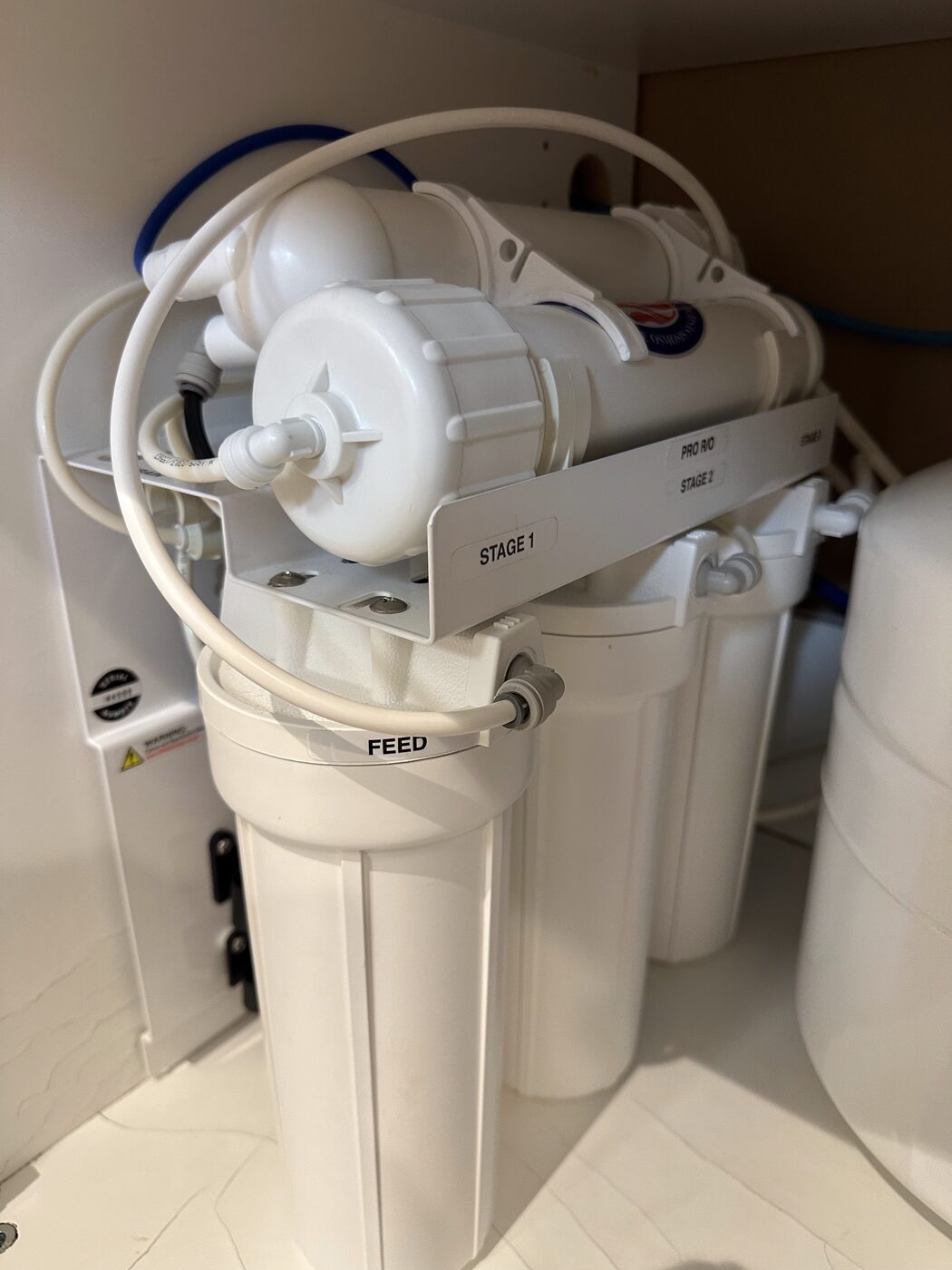 A multi-stage reverse-osmosis water treatment system installed for the clinic.